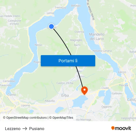 Lezzeno to Pusiano map