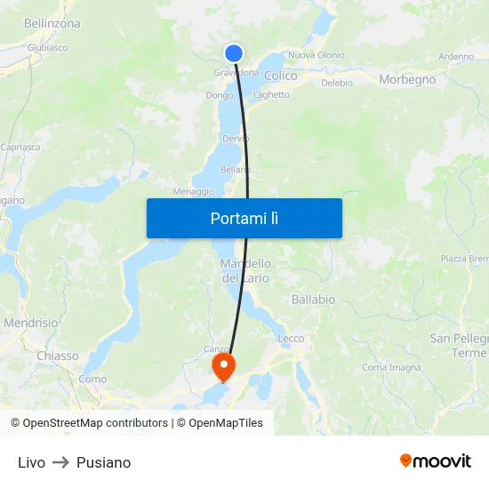 Livo to Pusiano map