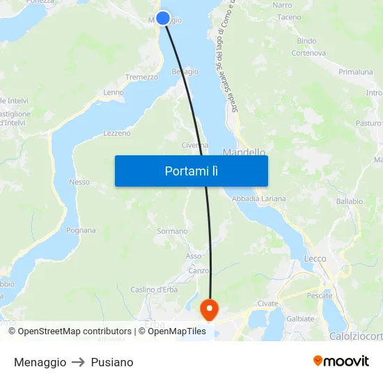 Menaggio to Pusiano map