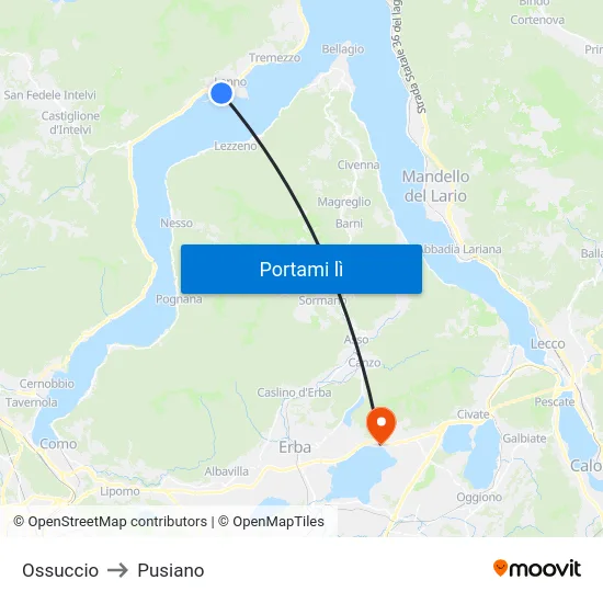 Ossuccio to Pusiano map