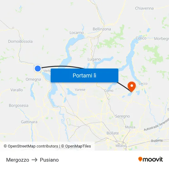 Mergozzo to Pusiano map