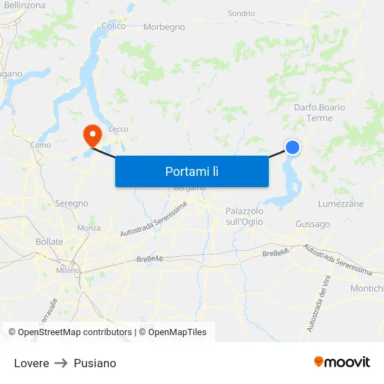 Lovere to Pusiano map