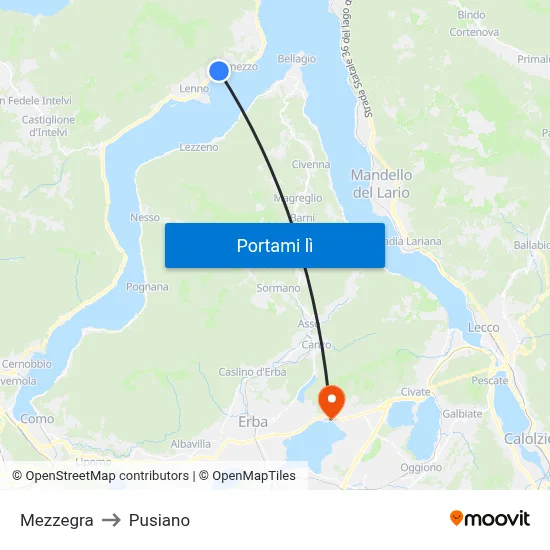 Mezzegra to Pusiano map