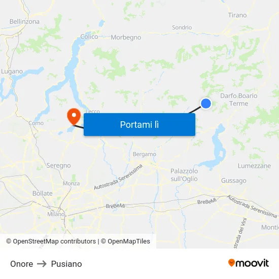 Onore to Pusiano map