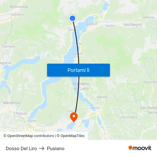 Dosso Del Liro to Pusiano map