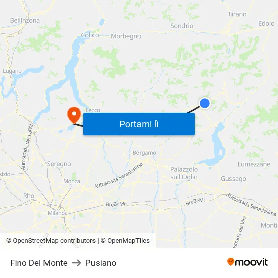 Fino Del Monte to Pusiano map