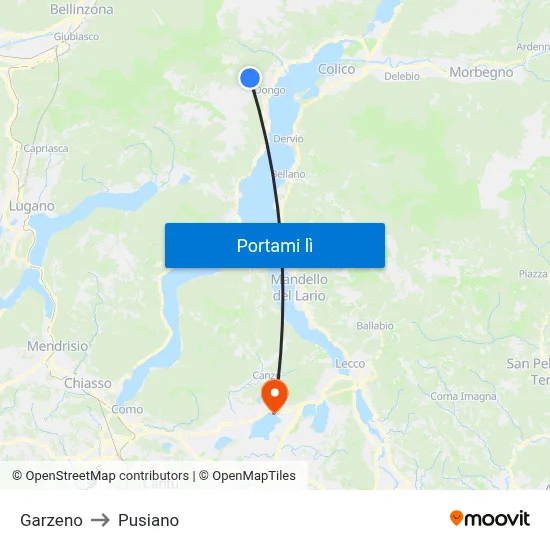 Garzeno to Pusiano map