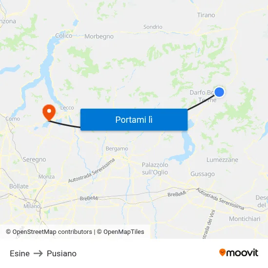 Esine to Pusiano map