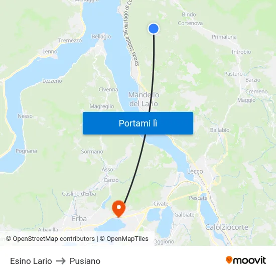 Esino Lario to Pusiano map