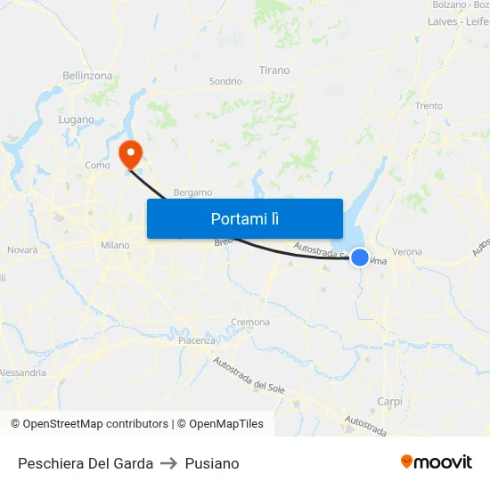 Peschiera Del Garda to Pusiano map