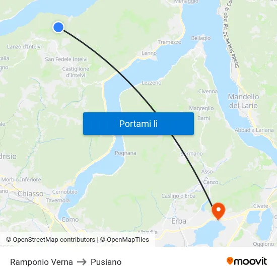Ramponio Verna to Pusiano map