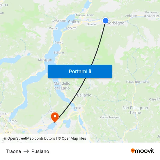 Traona to Pusiano map