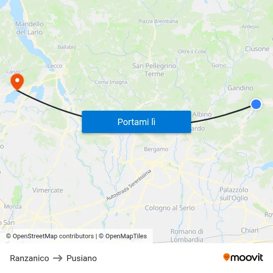 Ranzanico to Pusiano map