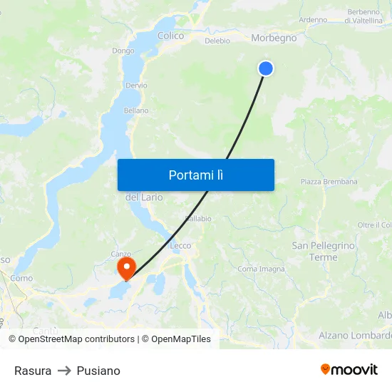 Rasura to Pusiano map