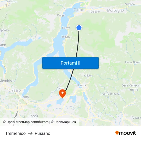 Tremenico to Pusiano map