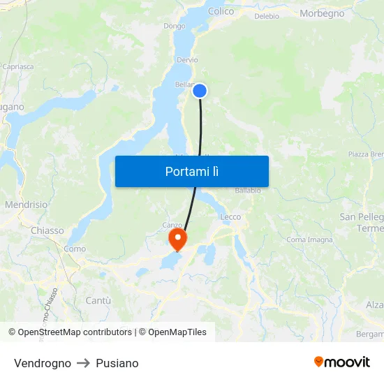 Vendrogno to Pusiano map
