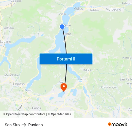 San Siro to Pusiano map