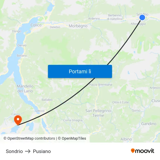 Sondrio to Pusiano map