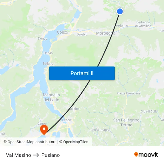 Val Masino to Pusiano map