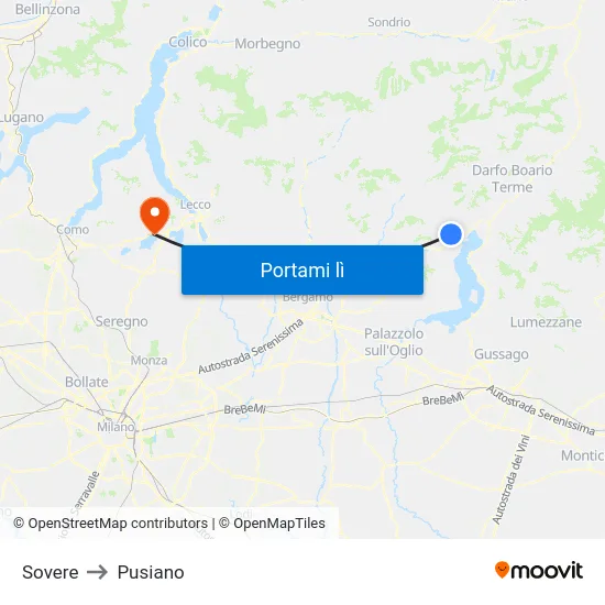 Sovere to Pusiano map