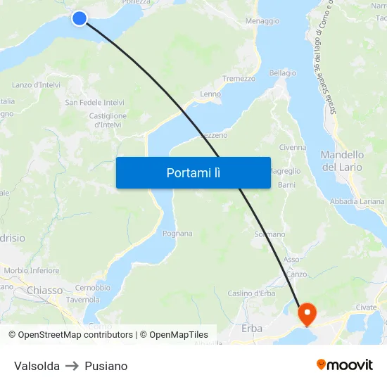 Valsolda to Pusiano map