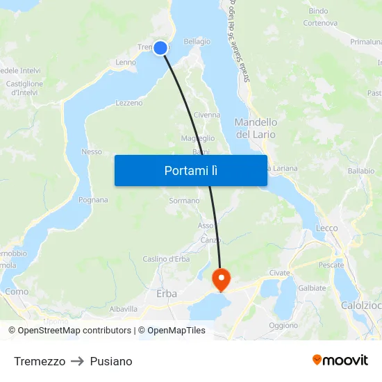 Tremezzo to Pusiano map