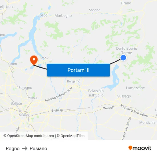 Rogno to Pusiano map