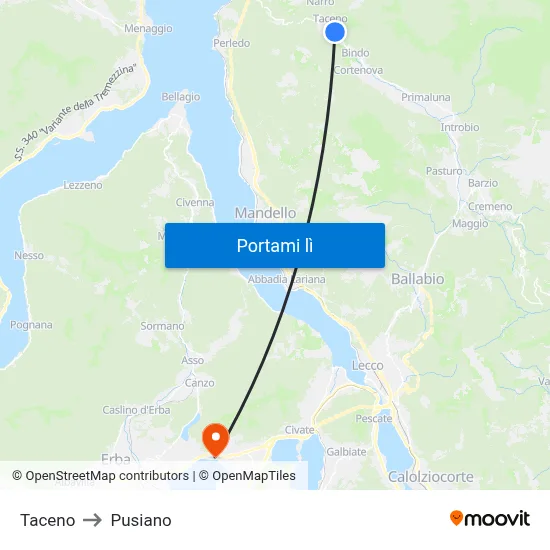 Taceno to Pusiano map