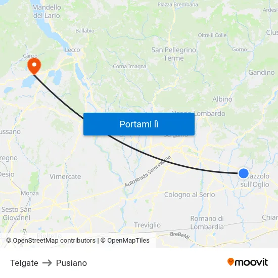 Telgate to Pusiano map