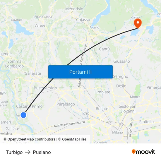 Turbigo to Pusiano map