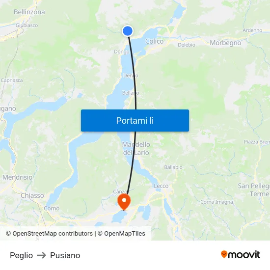 Peglio to Pusiano map