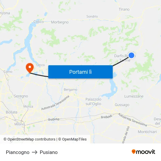 Piancogno to Pusiano map