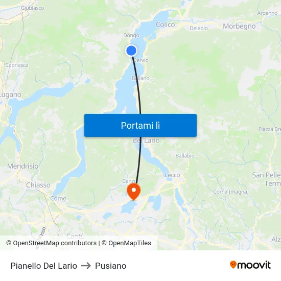 Pianello Del Lario to Pusiano map