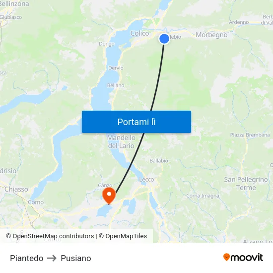 Piantedo to Pusiano map