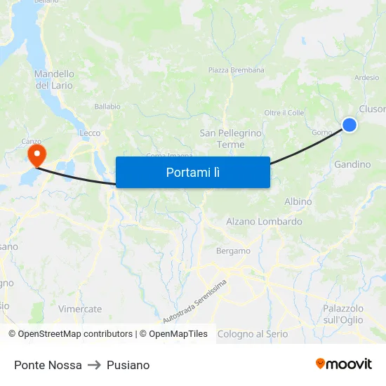 Ponte Nossa to Pusiano map