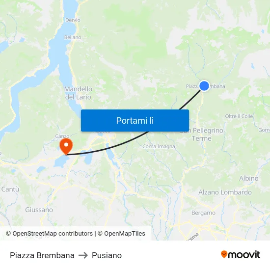Piazza Brembana to Pusiano map