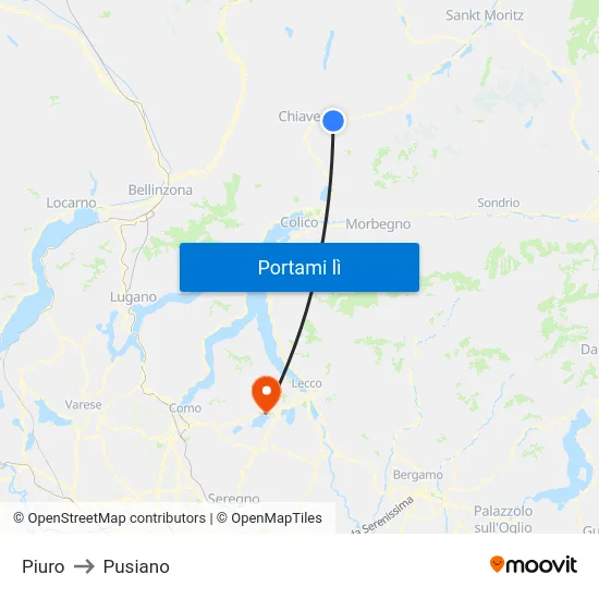 Piuro to Pusiano map