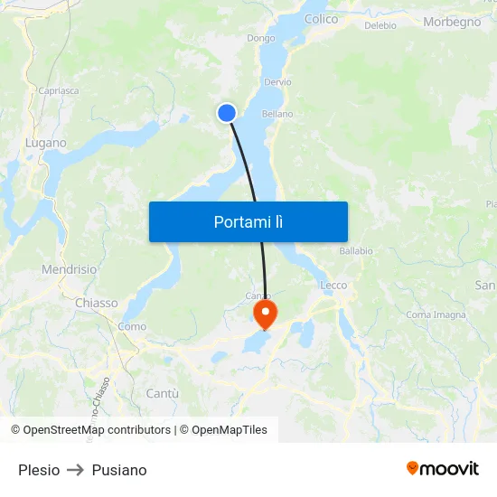 Plesio to Pusiano map
