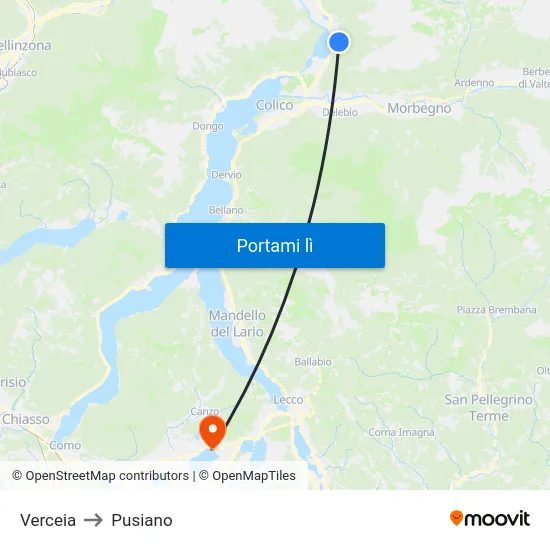 Verceia to Pusiano map