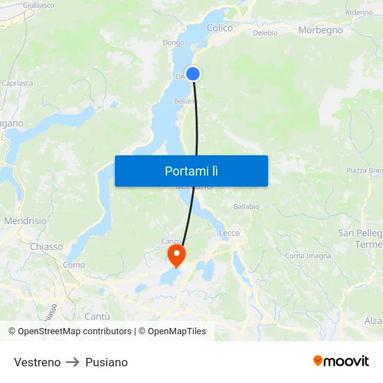 Vestreno to Pusiano map