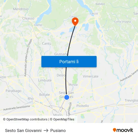 Sesto San Giovanni to Pusiano map