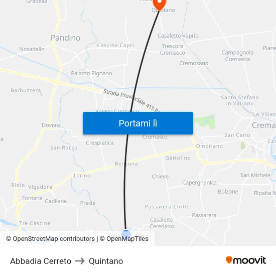 Abbadia Cerreto to Quintano map