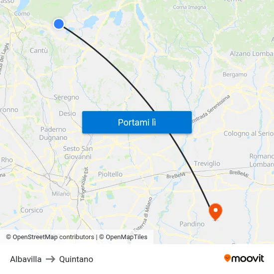 Albavilla to Quintano map