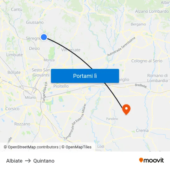 Albiate to Quintano map