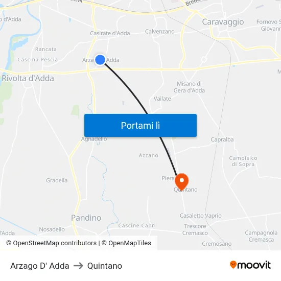 Arzago D' Adda to Quintano map