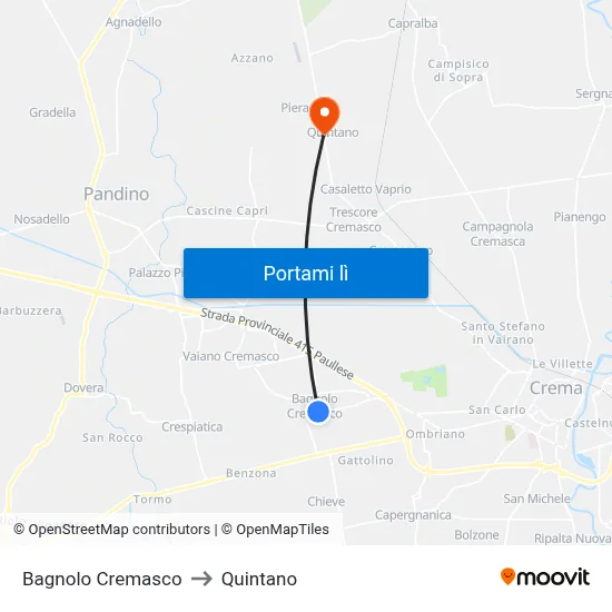 Bagnolo Cremasco to Quintano map