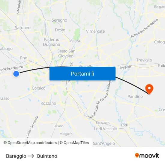 Bareggio to Quintano map