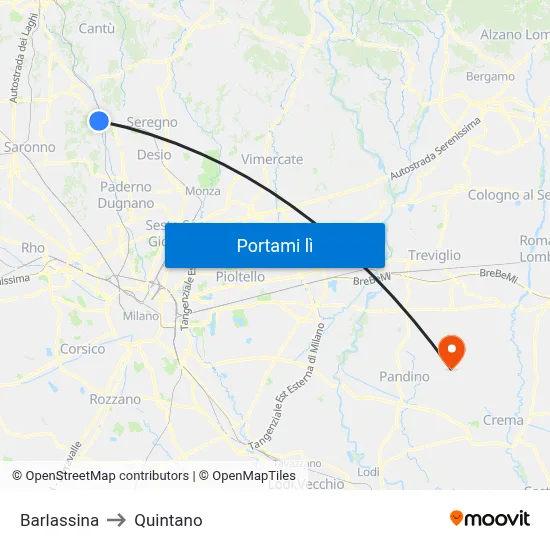 Barlassina to Quintano map