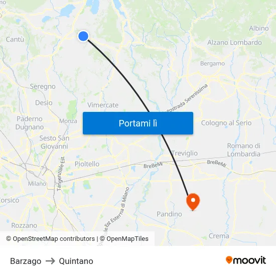 Barzago to Quintano map