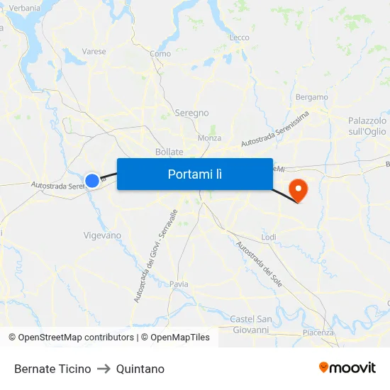 Bernate Ticino to Quintano map
